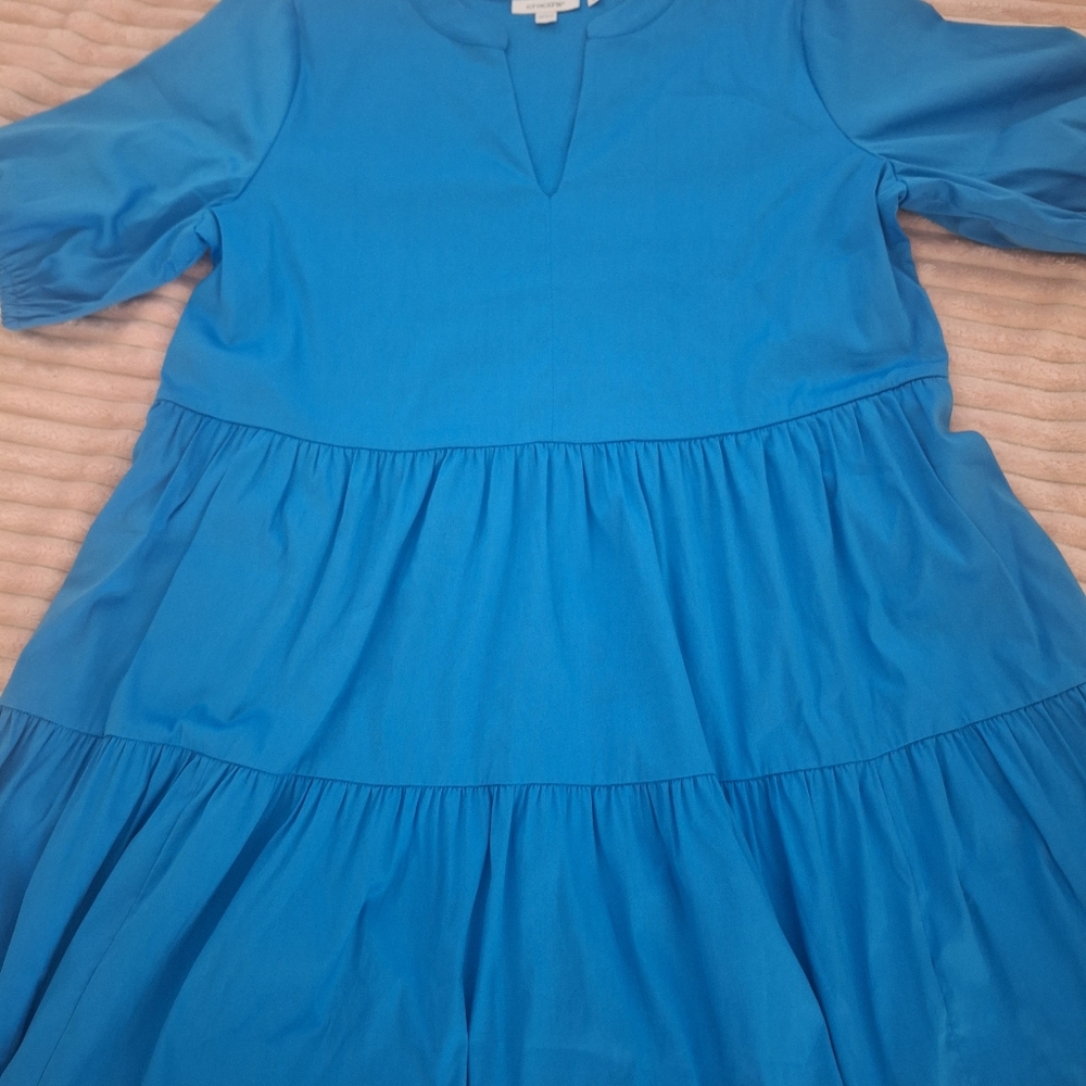 Chico's Elegant Blue Women Dress, Short sleeves with pockets . Size 8 - Picture 7 of 7